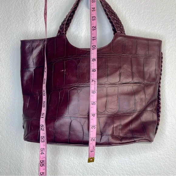 Authentic FALOR Handbag Made in Italy Braided Handle Crocodile Embossed Leather